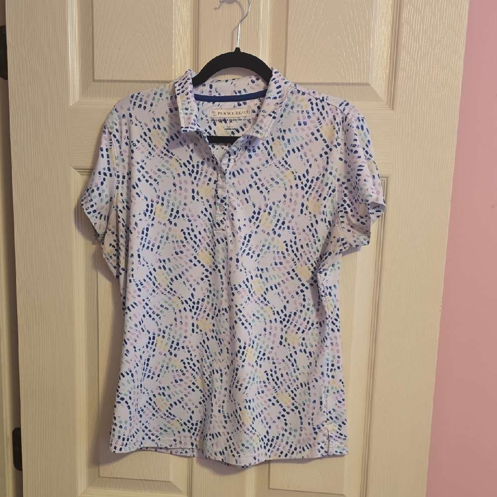 Pebble Beach Blue and White Patterned Women's Shirt‎